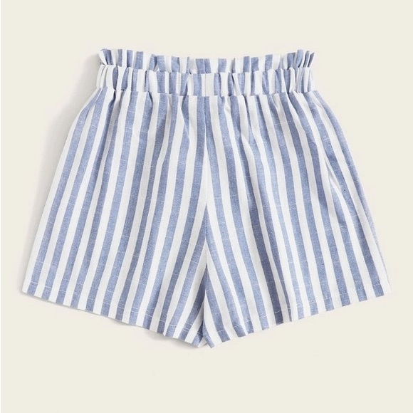 SHEIN Stripe Paperbag Waist Cuffed Shorts M - Picture 2 of 7